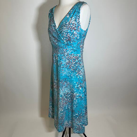 Eddie Bauer Blue Polka Dot Sleeveless Faux Wrap Sun Dress Womens Size Medium M - Picture 6 of 12